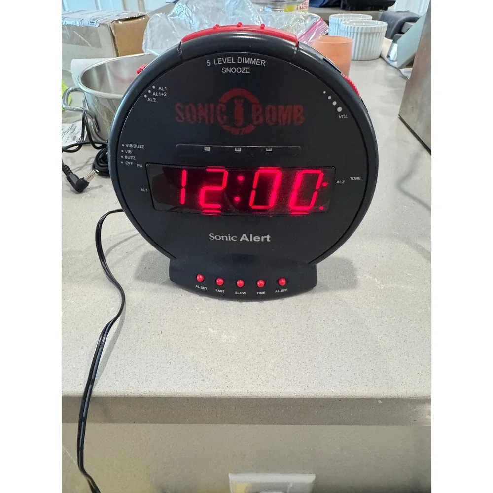 Sonic Alert Sonic Bomb Loud Dual Alarm Clock with Bed Shaker SBB500ss Black Red